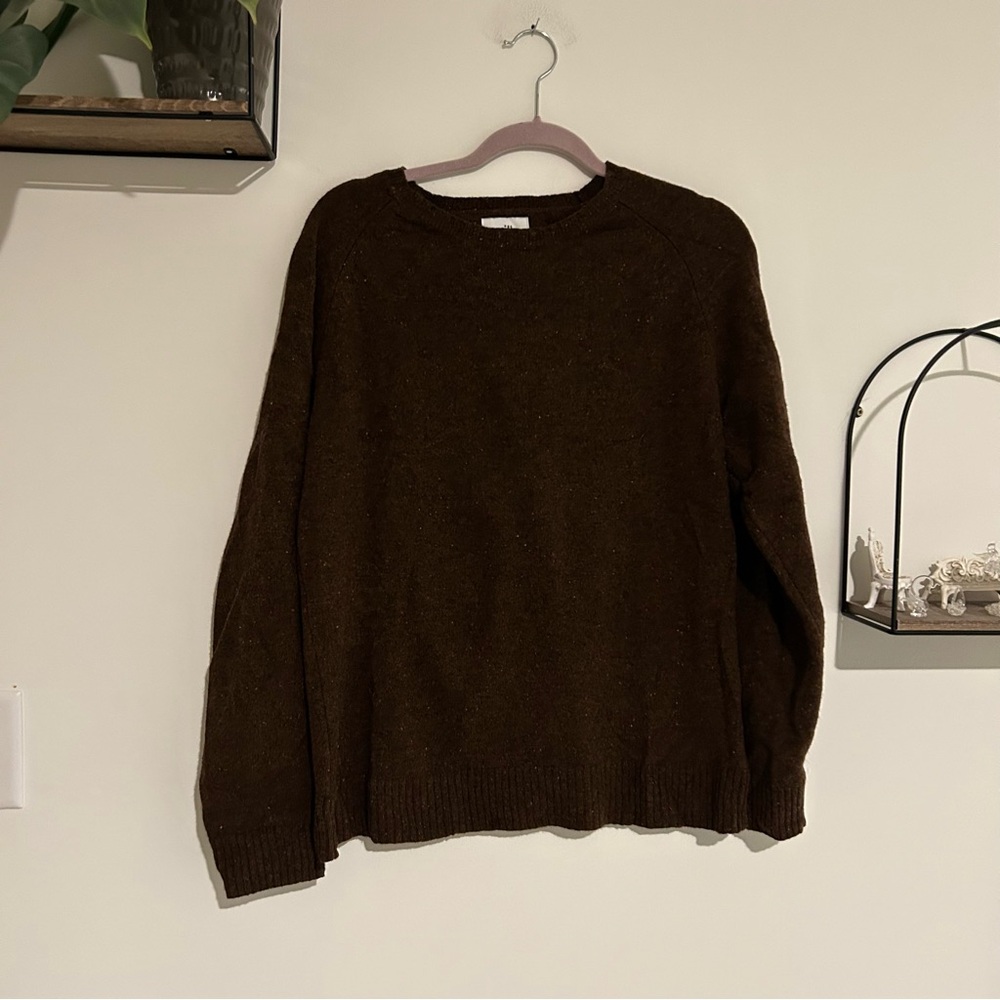 Wills Huckberry Brown‎ 100% Marino Wool Long Sleeve Crewneck Sweater Mens XL